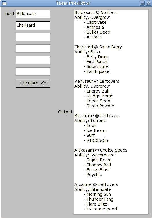 Screenshot of team predictor program